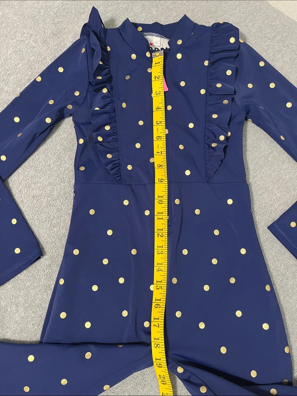 Mini Boden Rashgaurd Onepeice Jumpsuit Swimsuit Girls 7 Longsleeve Polkadot Zip